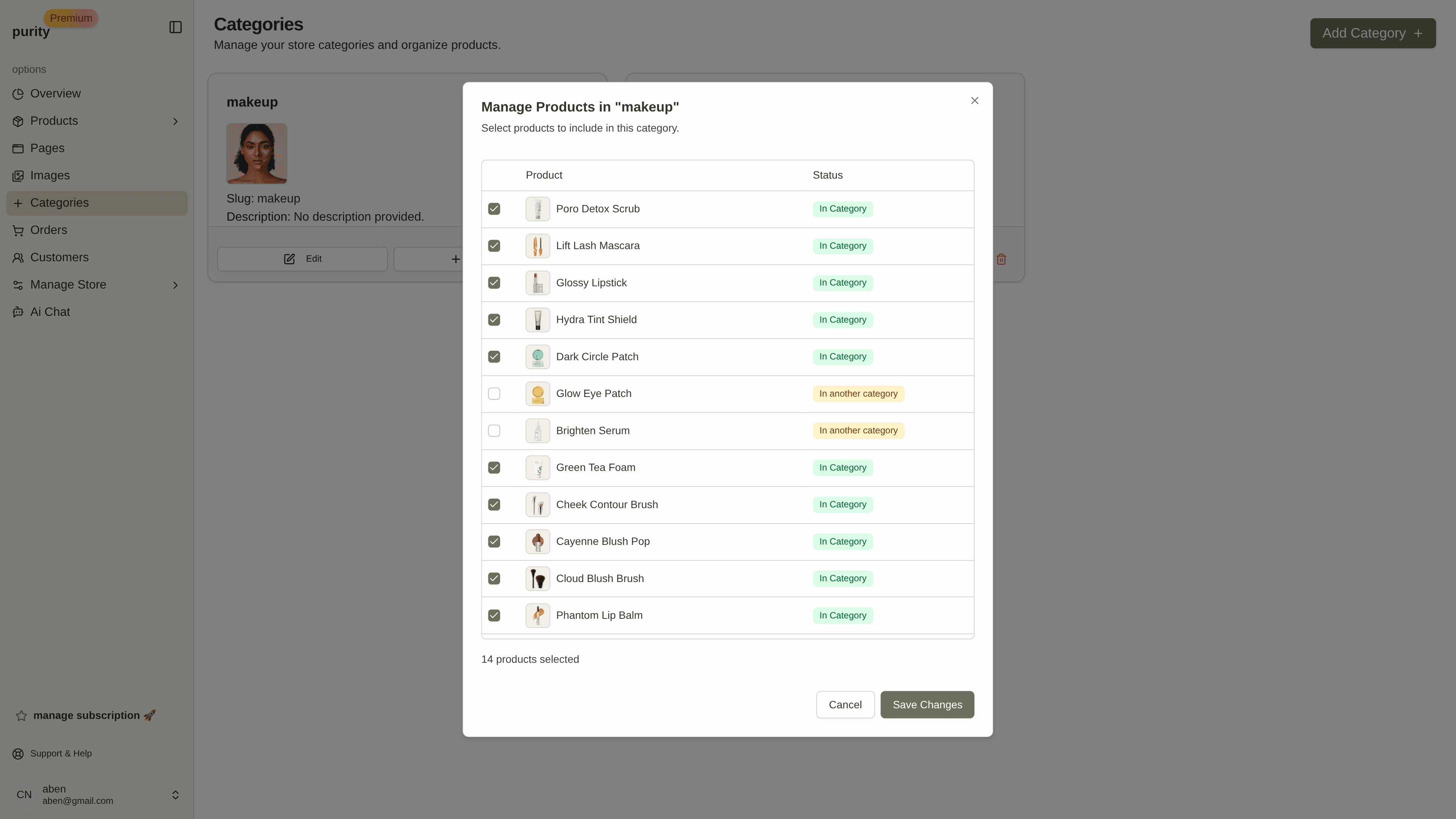 Product category dashboard preview